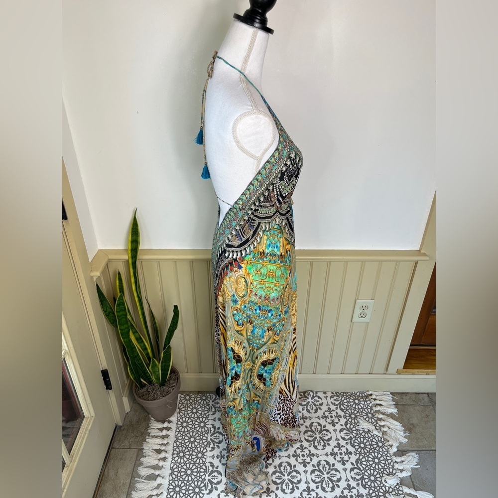 Bejeweled Tropical Maxi Dress Hi-Low Resort Cruise Love Island Boho Vaca Cruise - Picture 12 of 16